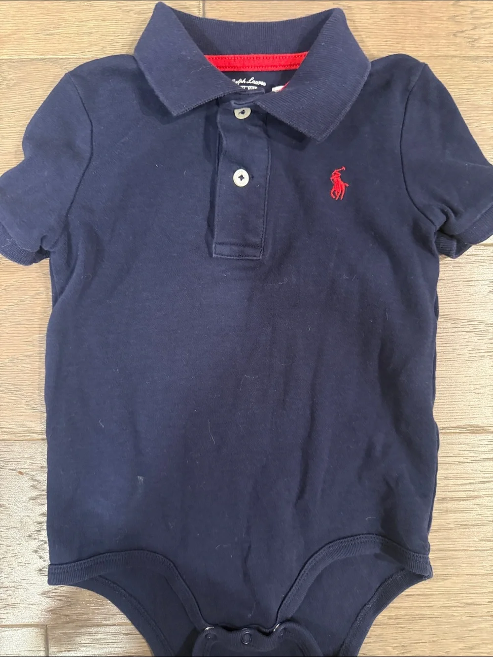 Ralph Lauren Navy One-Piece Polo with Red Pony Embroidery